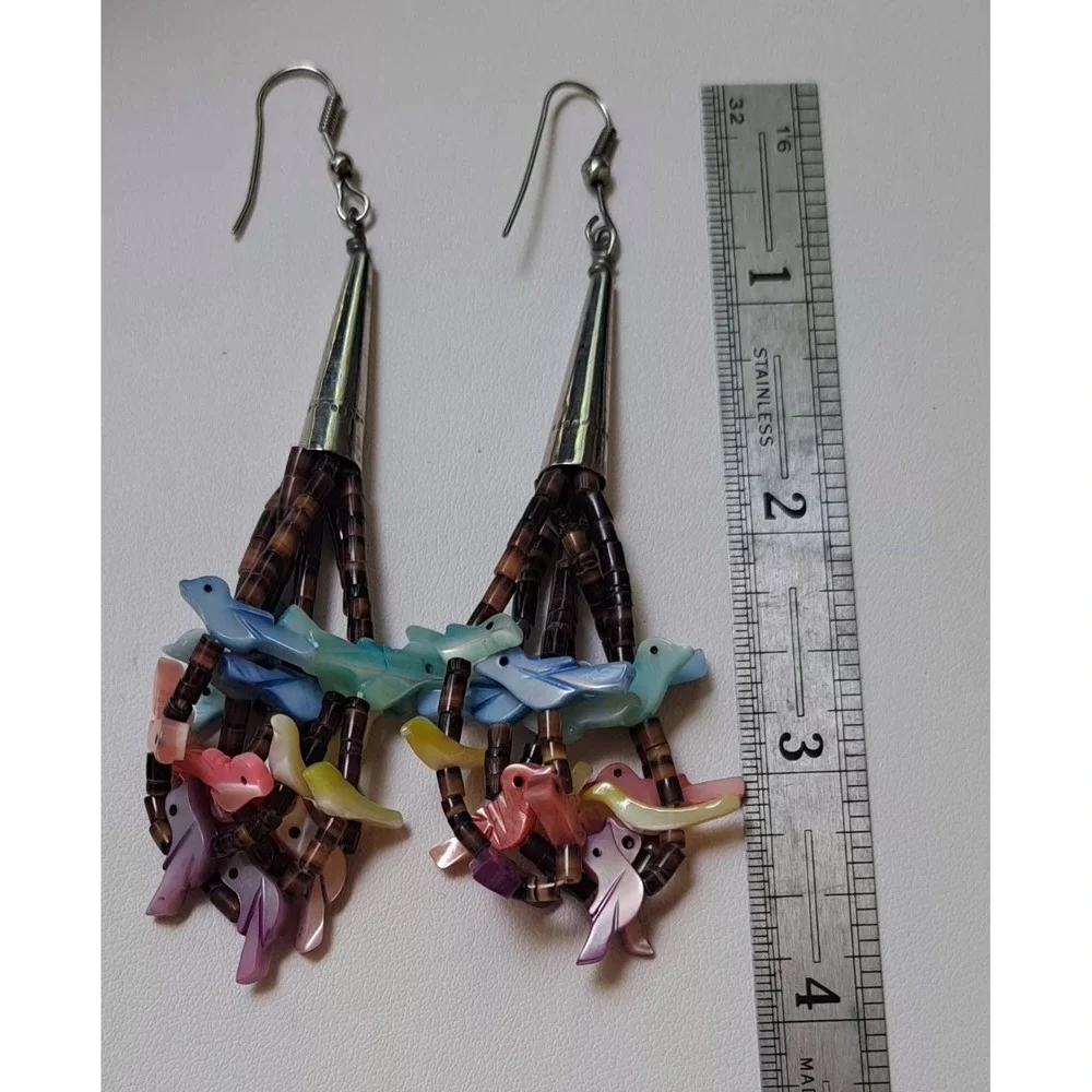 Vtg Native American Zuni Fetish Heishi Beaded Earrings - Picture 3 of 6